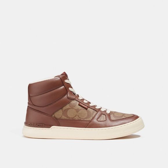NWT Coach Outlet Clip Court High Top Sneaker In Signature Canvas - Picture 2 of 6